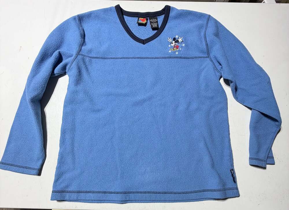 Mickey Unlimited Disney Mickey Mouse Winter Blue Fleece V-Neck Shirt Size L